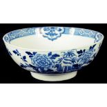 A BOW BOWL, C1760-65  painted in underglaze blue with peonies and rocks, 21.5cm diam (ex Barrow,