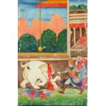 KASHMIR SCHOOL, 19TH CENTURY - SCENE FROM AN EPIC WITH THE SLAYING OF A ELEPHANT  miniature