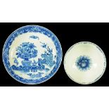 A WORCESTER CHRYSANTHEMUM MOULDED BOWL, C1765-70  painted in underglaze blue with the