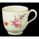 A CHELSEA COFFEE CUP, RED ANCHOR PERIOD, C1756 painted with a loose bouquet and scattered flowers,