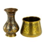 A MIDDLE EASTERN SILVER AND COPPER INLAID BRASS 'CAIRO WARE' VASE AND A, 19TH/EARLY 20TH C 10 and