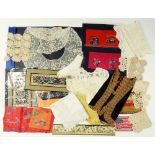 MISCELLANEOUS ANTIQUE TEXTILES AND LACE including 19th c and 20th c Chinese silk fragments and