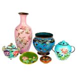 A GROUP OF JAPANESE CLOISONNÉ ENAMEL WARE, MEIJI AND LATER  including a pink ground vase, 31cm