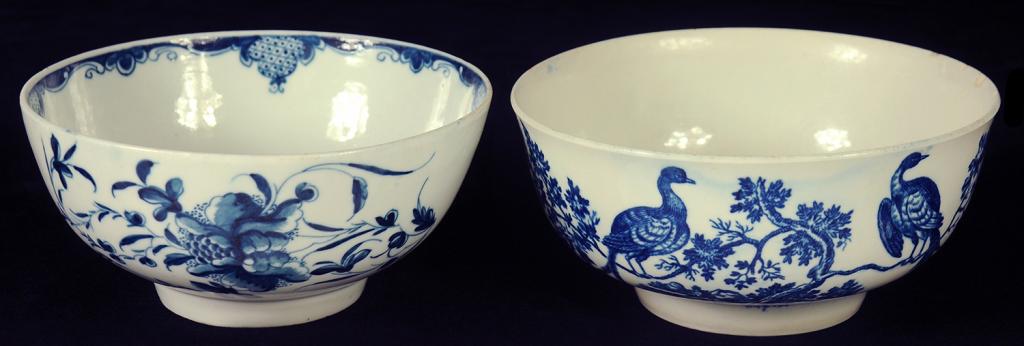 TWO WORCESTER SLOP BASINS, C1765-75 AND C1770-85  the first painted in underglaze blue with the - Image 2 of 2