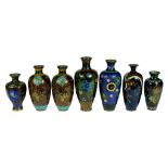 FIVE AND A PAIR OF JAPANESE CLOISONNÉ ENAMEL VASES, MEIJI  14.5-21.5cm h ++ As a lot in fine