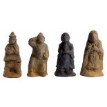 FOUR CHINESE EARTHENWARE FUNERARY FIGURES OF ATTENDANTS, YUAN DYNASTY 14.5cm h (ex Danny Ma,