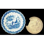 A CAUGHLEY PLATE AND A CAUGHLEY WASTER FROM THE FACTORY SITE, C1780-99 with the Fisherman pattern,