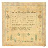 AN ENGLISH LINEN SAMPLER, DATED 1818 worked by Elizabeth Barker with verse and the names of her