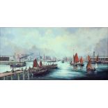 JOE CROWFOOT - GRIMSBY DOCKS, SIGNED, ACRYLIC ON BOARD