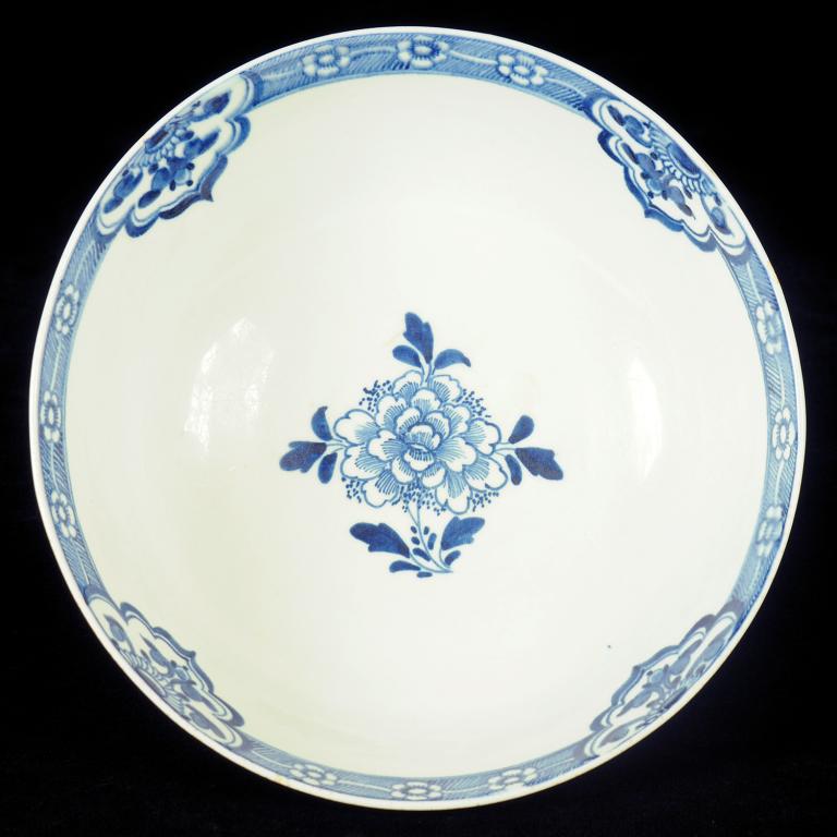 A BOW BOWL, C1760-65  painted in underglaze blue with peonies and rocks, 21.5cm diam (ex Barrow, - Image 2 of 2