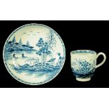 A WORCESTER COFFEE CUP AND SAUCER, C1770-80  painted in underglaze blue with the Rock Strata