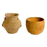 A CHINESE COARSE EARTHENWARE MINIATURE JAR, NEOLITHIC, YANGSHAO CULTURE  of coiled form in sand