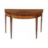 A GEORGE III INLAID AND PAINTED SATINWOOD CARD TABLE, C1790  crossbanded in rosewood and line