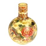 A JAPANESE SATSUMA WARE BOTTLE VASE, MEIJI  boldly enamelled with birds and flowers, 18cm h (ex