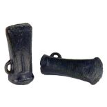 TWO BRONZE AGE AXES, C900-600 BC, EXCAVATED AT OLLERTON, NOTTINGHAMSHIRE, 8.5 and 9cm l (ex Alex