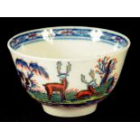 A LIVERPOOL TEA BOWL, SETH PENNINGTON, C1790-1800  printed, painted and gilt with the Two Stags