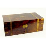 A VICTORIAN BRASS BOUND WALNUT WRITING BOX WITH FITTED INTERIOR