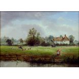 ENGLISH SCHOOL 19TH CENTURY - FETCHING WATER; A DAPPLED PONY, OIL ON BOARD AND A UNFRAMED HAND