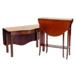 AN EDWARDIAN MAHOGANY SUTHERLAND TABLE AND A MAHOGANY SERPENTINE DROP LEAF TABLE