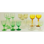 A SMALL QUANTITY OF ORNAMENTAL HOCK AND OTHER GLASSES, INCLUDING A SET OF THREE WITH AIR TWIST STEM