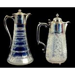 TWO EPNS MOUNTED CUT GLASS CLARET JUGS, BOTH EARLY 20TH CENTURY