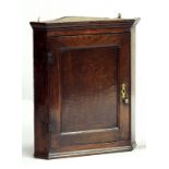 A 19TH CENTURY OAK HANGING CORNER CUPBOARD WITH PANELLED DOOR