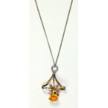 A CHARLES HORNER ART NOUVEAU SILVER AND CITRINE SET PENDANT, FORMERLY THE FINIAL OF A HAT PIN,