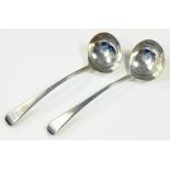 A PAIR OF GEORGE III SILVER SAUCE LADLES, OLD ENGLISH PATTERN, CRESTED, LONDON 1788