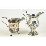 A VICTORIAN SILVER WRYTHEN FLUTED OGEE CREAM JUG WITH GADROONED RIM, LONDON 1891 AND ANOTHER OF