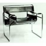 A CHROMIUM PLATED AND BLACK LEATHER WASSILY CHAIR DESIGNED BY MARCEL BREUER IN 1925/6, CIRCA 1970/