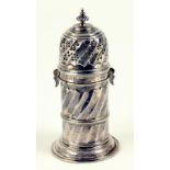 BRITANNIA STANDARD.  A VICTORIAN SILVER WRYTHEN FLUTED 'LIGHTHOUSE' CASTER AND COVER, LONDON 1894,