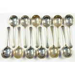 A SET OF TWELVE GEORGE VI SILVER SOUP SPOONS, OLD ENGLISH PATTERN, SHEFFIELD 1940, 16OZS