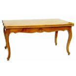 A FRENCH STYLE LIGHTWOOD DRAW LEAF DINING TABLE WITH PARQUETRY TOP