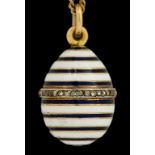 A RUSSIAN ROSE DIAMOND, GOLD AND BLUE AND WHITE ENAMEL EASTER EGG PENDANT, POSSIBLY  FABERGE, C1900