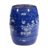 A CHINESE BLUE AND WHITE GARDEN SEAT, 19TH/20TH C  painted with birds, bats, flower sprays and