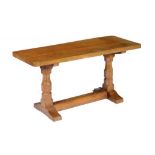 A 'MOUSEMAN' OAK TABLE, C1970  45cm h; 36 x 91cm, carved mouse 'signature' ++In very good second