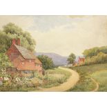 HARRY BARNARD (1862-1933) A COTTAGE GARDEN  signed, watercolour, 24 x 34cm A rare watercolour by one