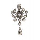 A DIAMOND PENDANT, 19TH C  with pear shaped drop ++In fine condition altered from another larger
