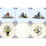 THREE HUNDRED AND SIXTY DUTCH FIVE INCH POLYCHROME TILES PAINTED WITH BUILDINGS, FLOWERS OR BIRDS,