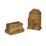 A FRENCH PRISOER OF WAR  STRAW WORK MINIATURE CHIFFONIER AND BOMBÉ NEEDLEWORK BOX AND COVER the