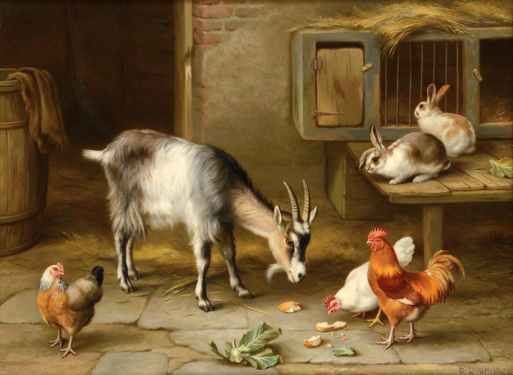 †EDGAR HUNT (1876-1953) FARMYARD FRIENDS  signed and dated 1924, oil on canvas, 29 x 39.5cm ++In the