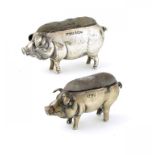 TWO EDWARD VII SILVER  PIG NOVELTY PIN CUSHIONS  5.5 and 6.5cm l, both by Adie & Lovekin Ltd,