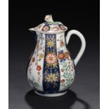 A WORCESTER QUEEN'S PATTERN JUG AND COVER, C1768-75 13.5cm h, fretted square ++Not chipped,
