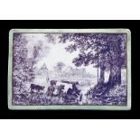 A CROWN DERBY PLAQUE, C1880  painted in purple monochrome by W N Statham with a rural scene in