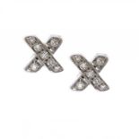 A PAIR OF TIFFANY & CO DIAMOND AND WHITE GOLD 'X' EARRINGS maker's mark and 750, maker's box ++In