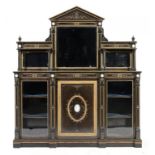 A VICTORIAN EBONISED AND GILT MAHOGANY AND MAPLE SIDE CABINET, C1870  inset with Wedgwood jasper