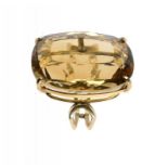AN EXTRAORDINARILY LARGE CITRINE RING with a fine specimen cushion shaped citrine, mounted in