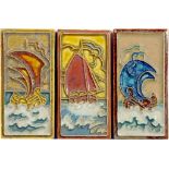 NINETY DUTCH FOUR X TWO INCH  INCH CLOISONNÉ SHIP AND GIRAFFE TILES DESIGNED BY L E F BODART AND