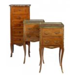 A PAIR OF FRENCH MAHOGANY TABLES IN LOUIS XV STYLE, EARLY-MID 20TH C  with trellis parquetry top and