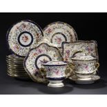 A COALPORT COBALT GROUND DESSERT SERVICE, C1825  painted with flower sprays, the service including a